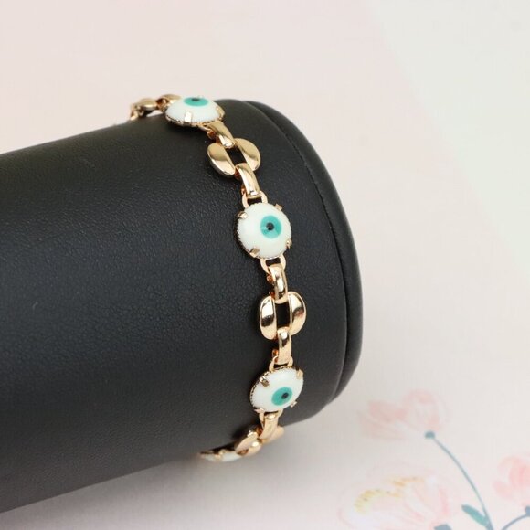 "Turquoise Evil Eye Rose Gold Bracelet with Glossy Gold Accents, XPBL1026 - Picture 8 of 12